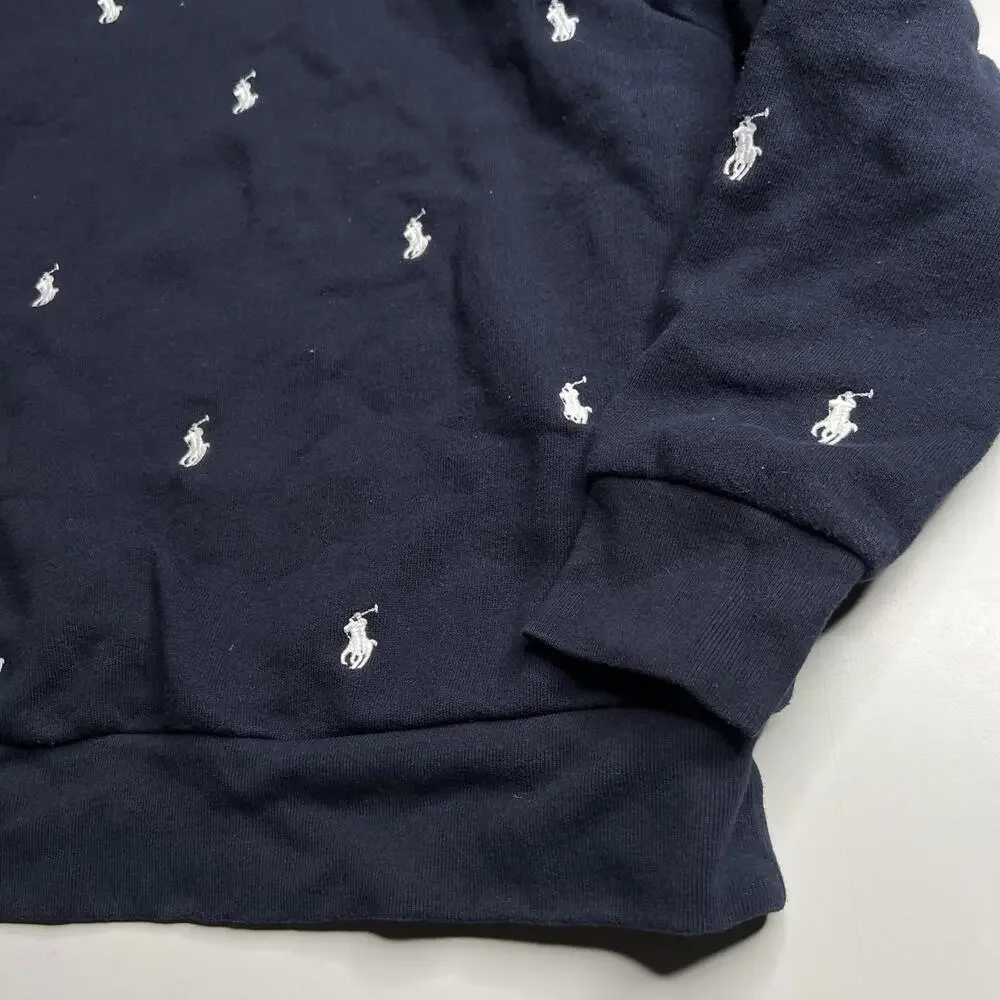 Polo Ralph Lauren Hoodie Boys‎ 10-12 Blue Fleece Allover Pony Logo Pullover